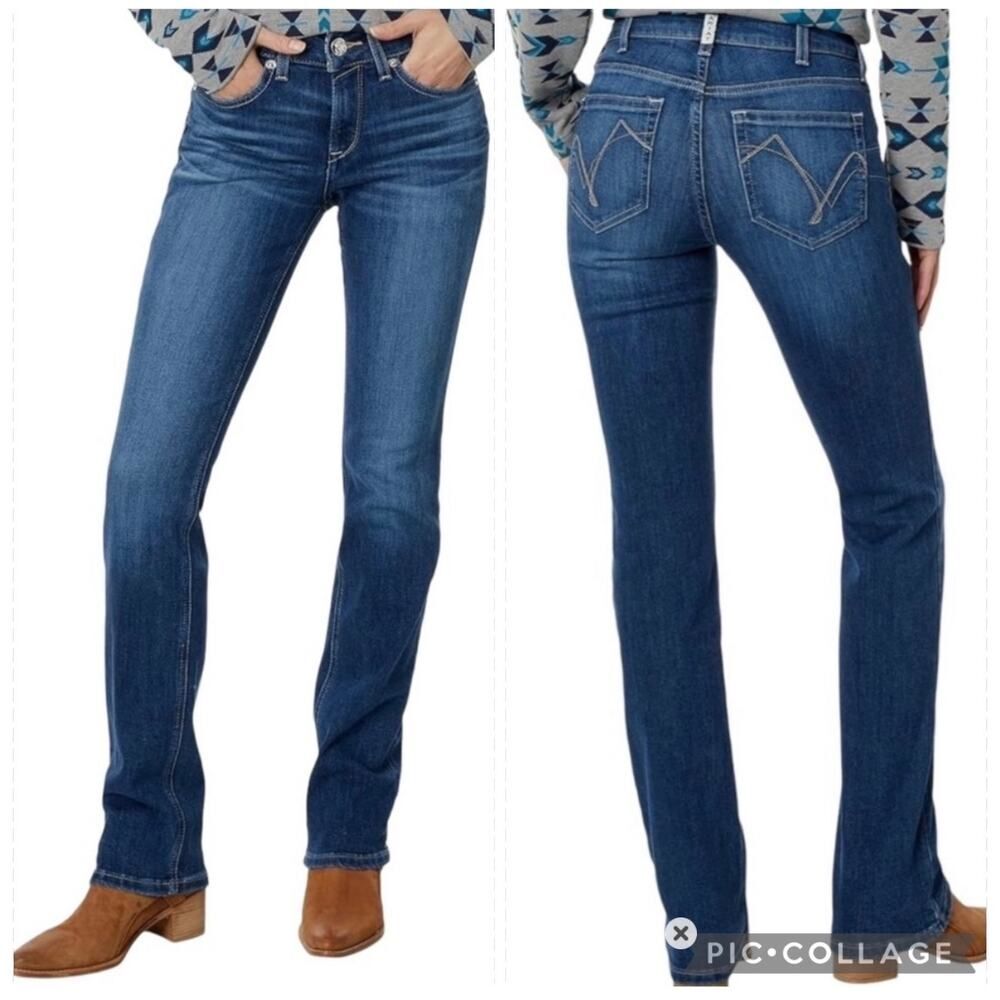 Ariat REAL Denim Mackenzie Abby Straight Leg Jeans Perfect Rise Dark Wash 34x30